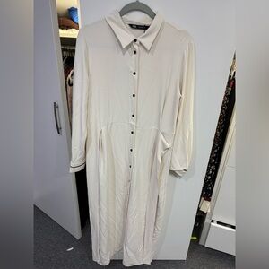 Elegant Cream Long-Sleeve Dress cross over tie zara women’s